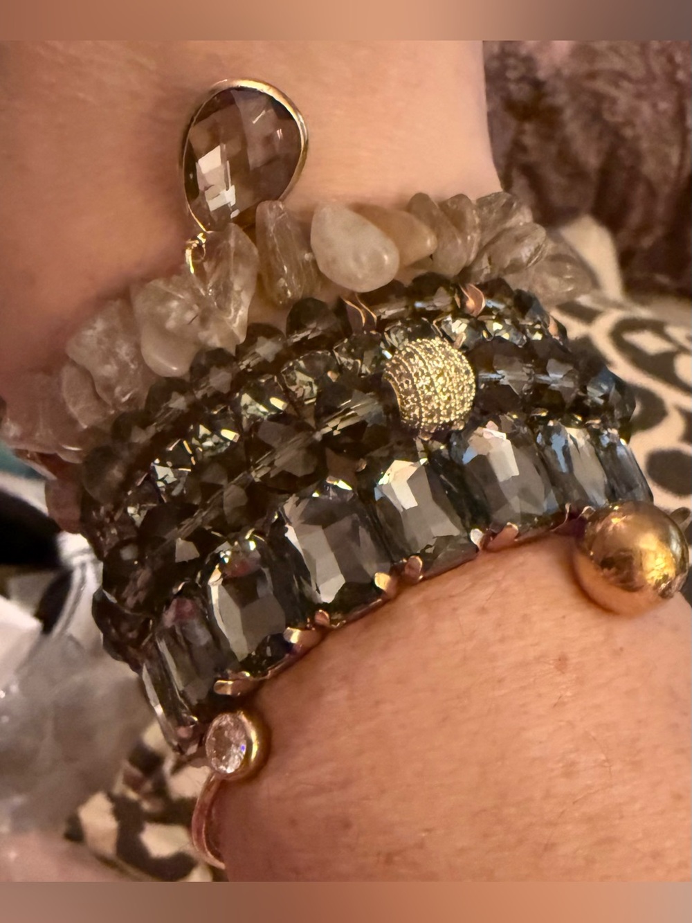 Stackable Smoky Crystal Stretch Bracelet - Women Jewelry